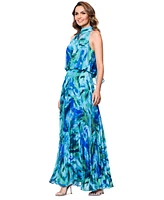 Xscape Petite Tie-Back Long Pleated Chiffon Dress