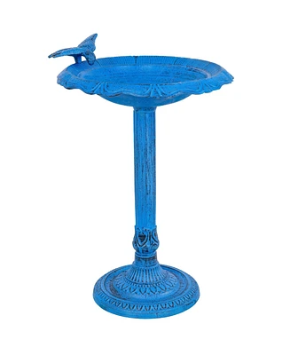Garden Visitor Metal Bird Bath with Uv-Resistant Finish - Cast Aluminum Blue Patina 22.75" H