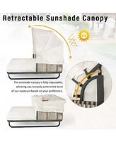 Mondawe 57" Outdoor Patio Daybed Rattan Sunbed with Detachable Pillows for
