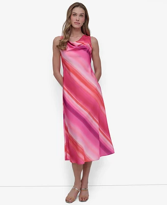 Dkny Petite Printed Cowlneck Sleeveless Midi Dress