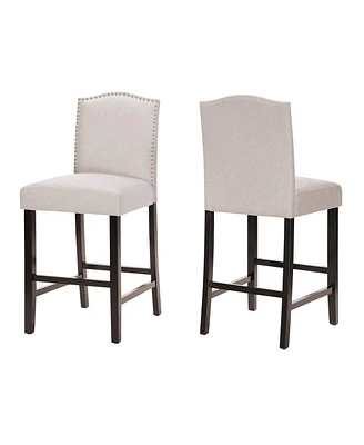 Set of 2 Upholstered Barstools with Nailhead Trim Cushioned Back and Seat Solid Wood Legs and Footrest for Kitchen or Dining Room-The Pop Home