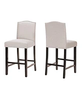 Set of 2 Upholstered Barstools with Nailhead Trim Cushioned Back and Seat Solid Wood Legs and Footrest for Kitchen or Dining Room-The Pop Home