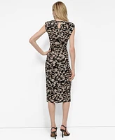 Dkny Women's Printed Mesh Ruched Bodycon Midi Dress