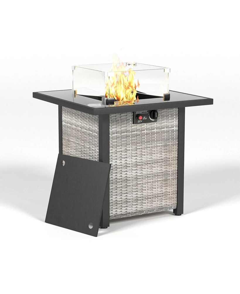 28" Propane Fire Pit Table with Glass Top and Windscreen