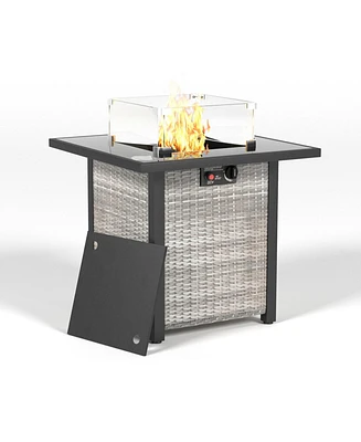28" Propane Fire Pit Table with Glass Top and Windscreen