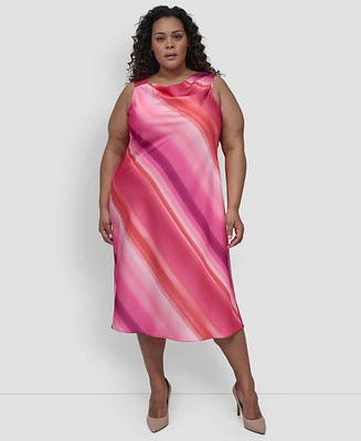 Dkny Plus Printed Cowlneck Sleeveless Midi Dress