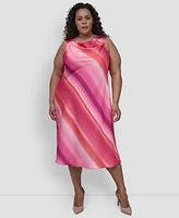 Dkny Plus Printed Cowlneck Sleeveless Midi Dress