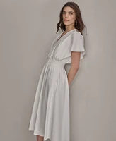 Dkny Women's V-Neck Smocked-Waist Short-Sleeve Dress