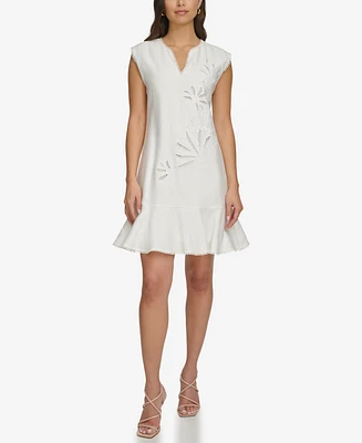 Dkny Women's Embroidered Pom-Pom-Trim Back-Cutout Dress