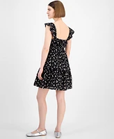 Pink Rose Juniors' Flutter-Sleeve Floral-Print Mini Dress