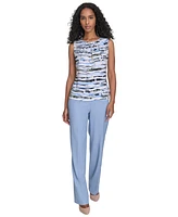 Calvin Klein Petite Striped Pleated-Neck Top