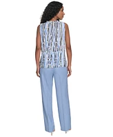 Calvin Klein Petite Striped Ruffle-Neck Top