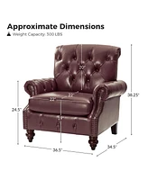 Traditional Vivian Genuine Leather Armchair with Button-tufted