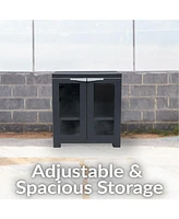 Versatile Plastic Storage Cabinet with Adjustable Shelf and 2 Windows - Charcoal - 25.5"