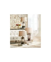 Franklin Iron Works Andreas Industrial Table Lamp with Nightlight and Usb Port 26" High Brown Metal Oatmeal Fabric Tapered Drum Shade Antique Led Edis