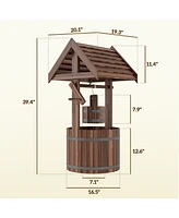 Outsunny Wishing Well Planter with Bucket, Wooden Wishing Well