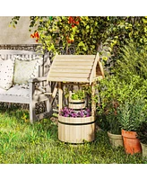 Outsunny Wishing Well Planter with Bucket, Wooden Wishing Well, Natural