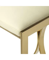 24" Off White and Gold Faux Leather and Iron Backless Counter Height Bar Chair