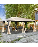 Gazebo 10x20FT, Outdoor with Double Roofs, Privacy Curtains, Mosquito Nettings, Heavy Duty Metal Frame Party Tent Canopy for Patio, Backyard, D