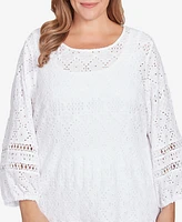 Ruby Rd. Plus Diamond Eyelet Solid Knit Top