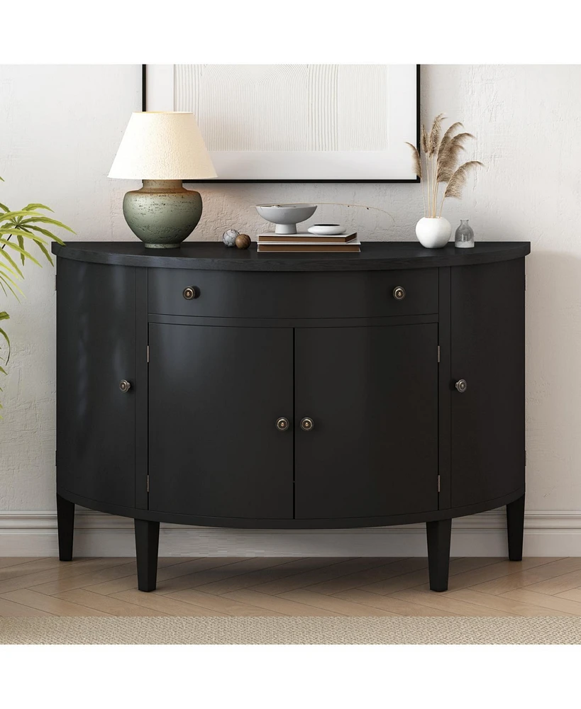Curved Wood Storage Cabinet with Adjustable Shelves