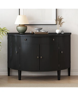 Curved Wood Storage Cabinet with Adjustable Shelves