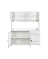 Large White Kitchen Hutch with Microwave Shelf