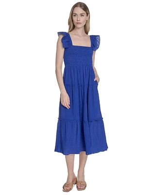 Vince Camuto Women's Square-Neck Ruffle-Strap Smocked Dress