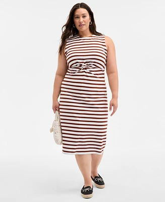 On 34th Trendy Plus Striped Knot-Front Knit Midi Dress