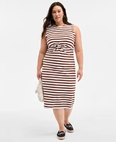 On 34th Trendy Plus Striped Knot-Front Knit Midi Dress
