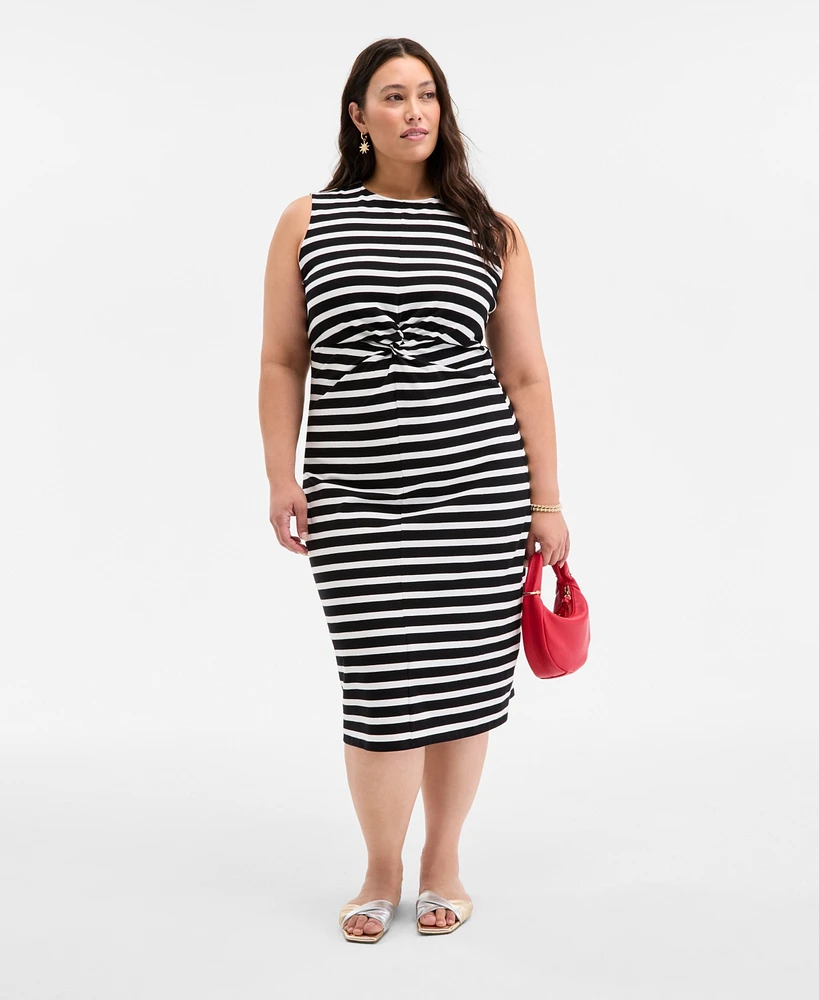 On 34th Trendy Plus Striped Knot-Front Knit Midi Dress