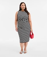 On 34th Trendy Plus Striped Knot-Front Knit Midi Dress