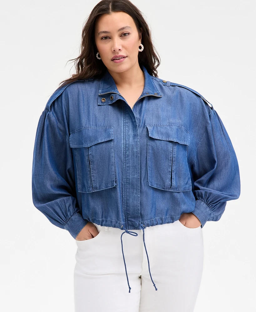 On 34th Trendy Plus Chambray Cropped Jacket, Exclusively at Macy's