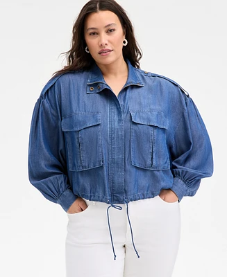 On 34th Trendy Plus Chambray Cropped Jacket, Exclusively at Macy's