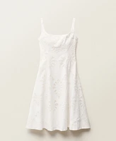 Mango Women's Linen Floral-Embroidered Flared Dress