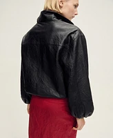 Mango Women's Oversized Leather Jacket