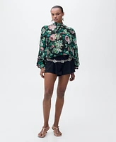 Mango Women's Floral-Print Turtleneck Blouse