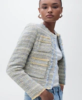 Mango Women's Frayed Ends Tweed Jacket