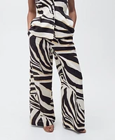 Mango Women's Zebra-Print Pleated Wide Leg Pants