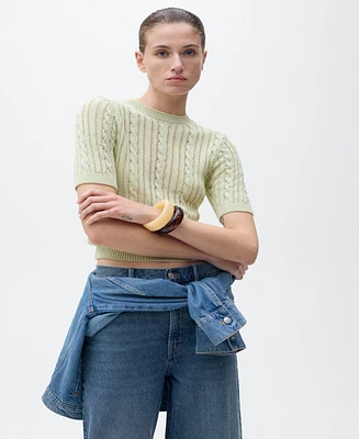 Mango Women's Short Sleeve Cable Knit Sweater
