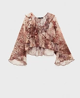Mango Women's Ruffles and Bow Detail Printed Blouse