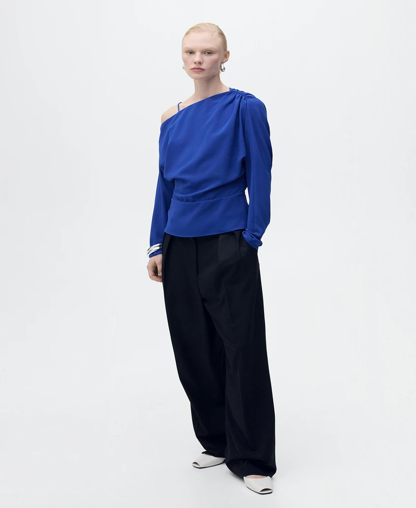 Mango Women's Asymmetrical Gathered Blouse