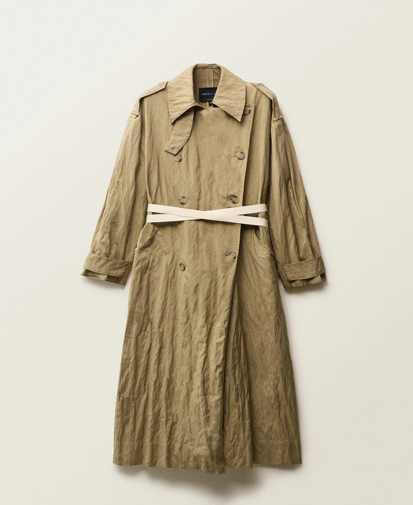 Mango Women's Oversized Wrinkled Effect Trench Coat