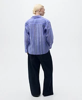 Mango Women's Multi-Position Closure Striped Shirt