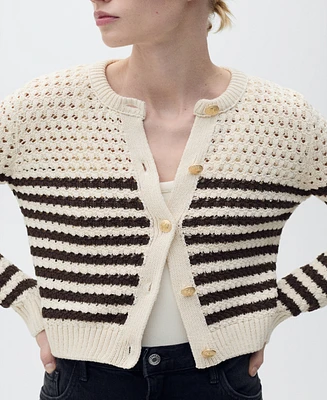 Mango Women's Striped Openwork Knitted Cardigan Sweater