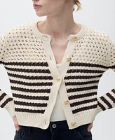 Mango Women's Striped Openwork Knitted Cardigan Sweater