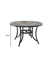 Casainc 48 inch Aluminum Ceramic Tile Top Round Dining Table with Umbrella Hole