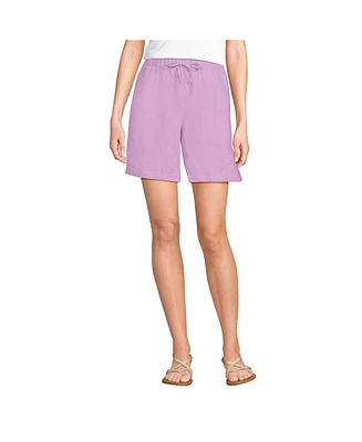 Lands' End Women's Linen High Rise Pull On 7" Shorts