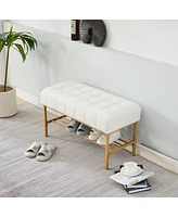 Tufted Bedroom Bench with Storage Rack Upholstered Shoe Bench with Metal Legs for End of Bed Entryway Living Room or Closet Seating-The Pop Home