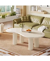 Tribesigns 46.45" White Cloud Coffee Table, Modern Cream Coffee Table with 4 Fluted Cylindrical Legs, Smooth Edges, Irregular Cashew Shaped, Match for